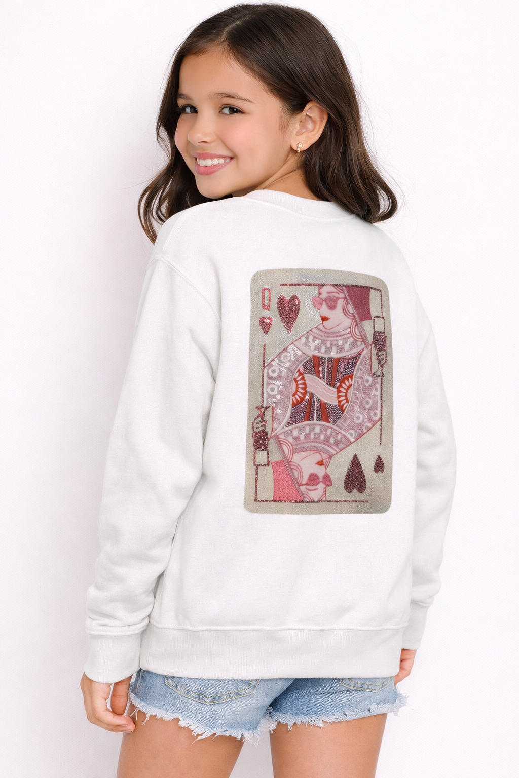 Queen of Hearts Sequin Sweatshirt | Playing Card Graphic Pullover