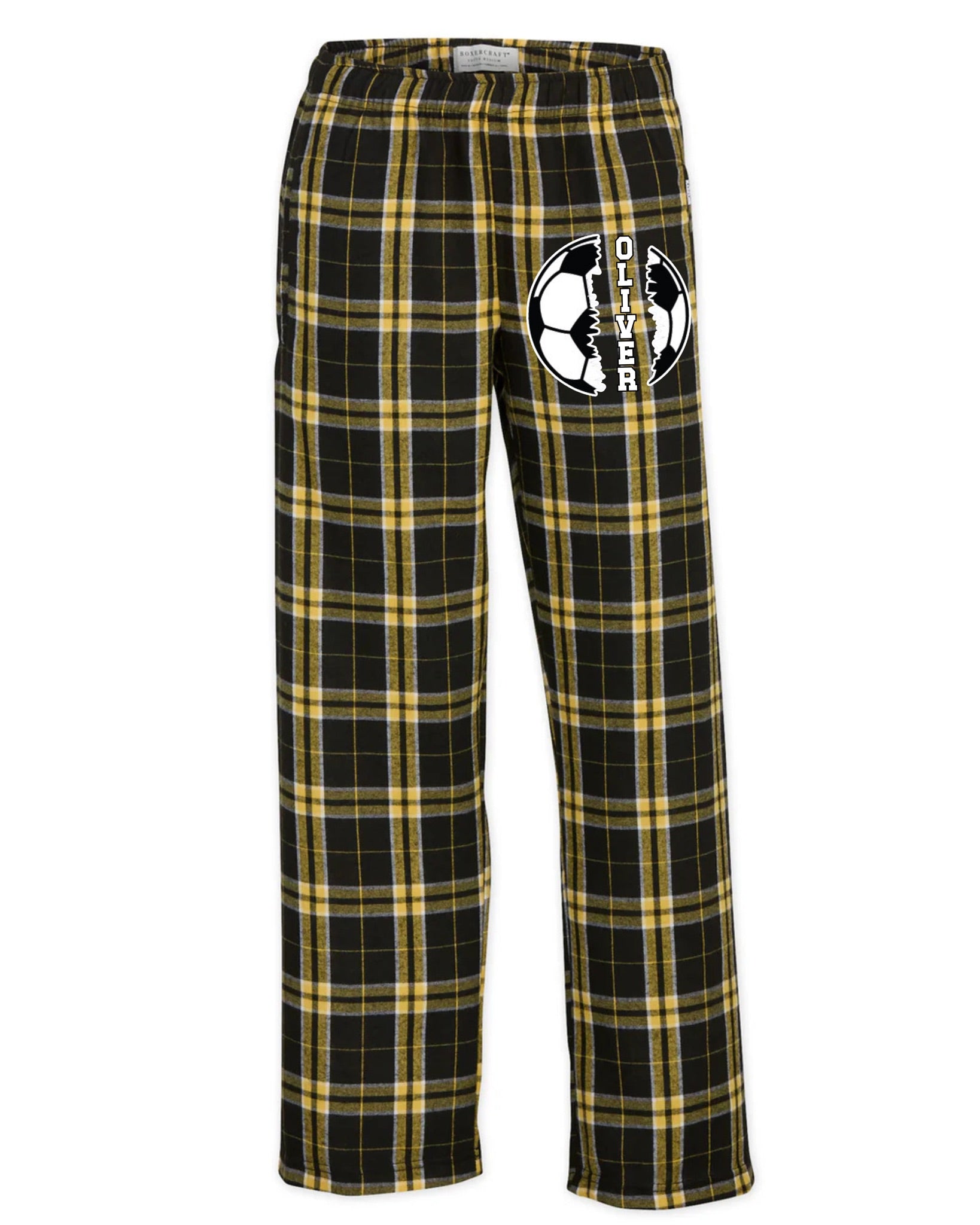 Personalized Kids Plaid Pajama Pants – Custom Name Soccer Sleep Pants