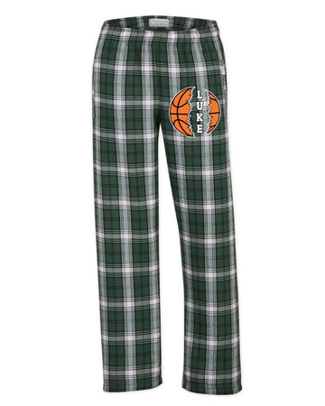 Personalized Kids Plaid Pajama Pants – Custom Name Basketball Sleep Pants