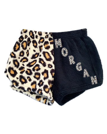 Girls Personalized Plush Pajama Shorts – Leopard Print Lounge Sleepwear