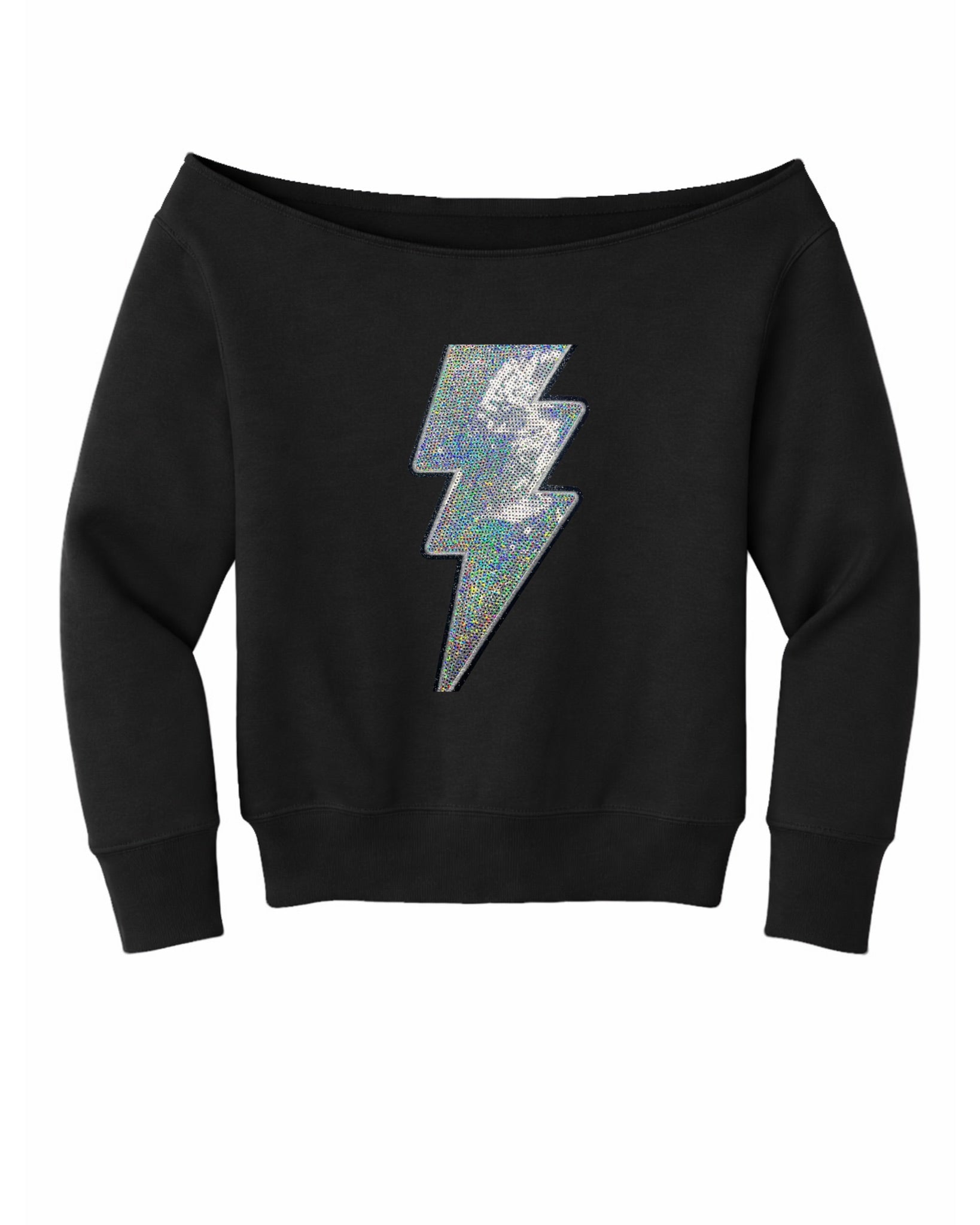 Sequin Lightning Bolt Off-Shoulder Sweatshirt | Women & Girls Sparkle Pullover
