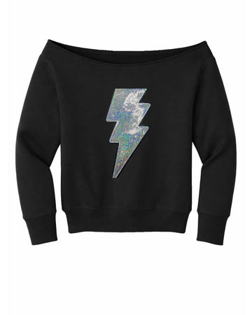 Sequin Lightning Bolt Off-Shoulder Sweatshirt | Women & Girls Sparkle Pullover