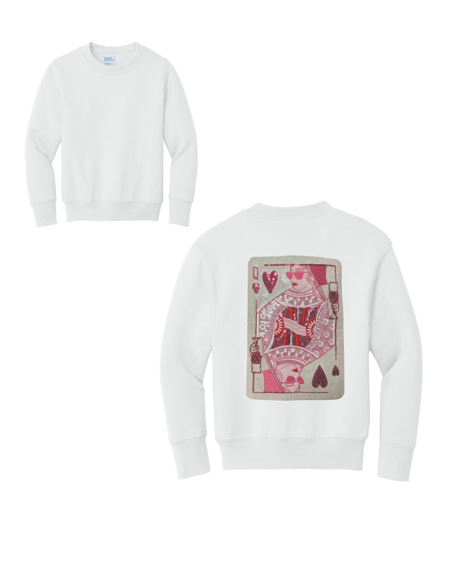 Queen of Hearts Sequin Sweatshirt | Playing Card Graphic Pullover